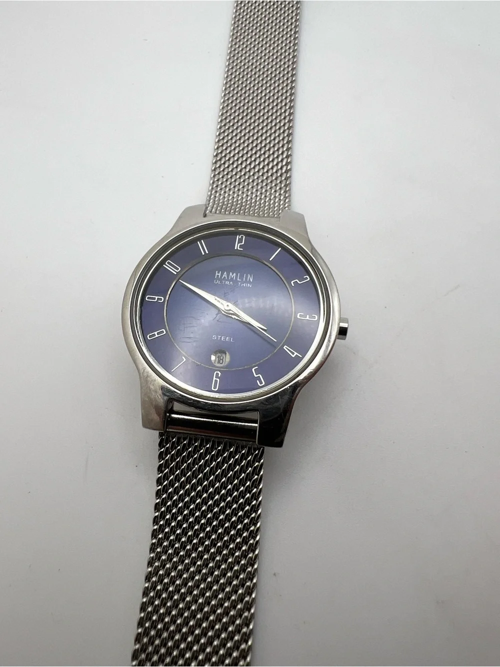 Hamlin Ultra Thin Blue Dial Stainless Steel Mesh Watch